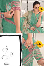 Sea Green Casual Wear Cotton Salwar Kameez With Elegant Neck Lace Design